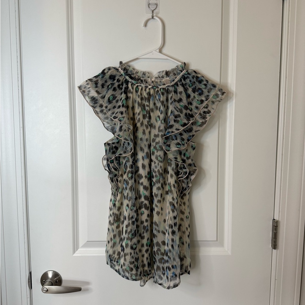 Loft Shimmer Leopard Print Ruffle Sleeve Top - Picture 4 of 8